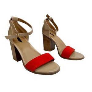 Torrid Red Braided Strap Stacked Block Heel Ankle Strap Sandals